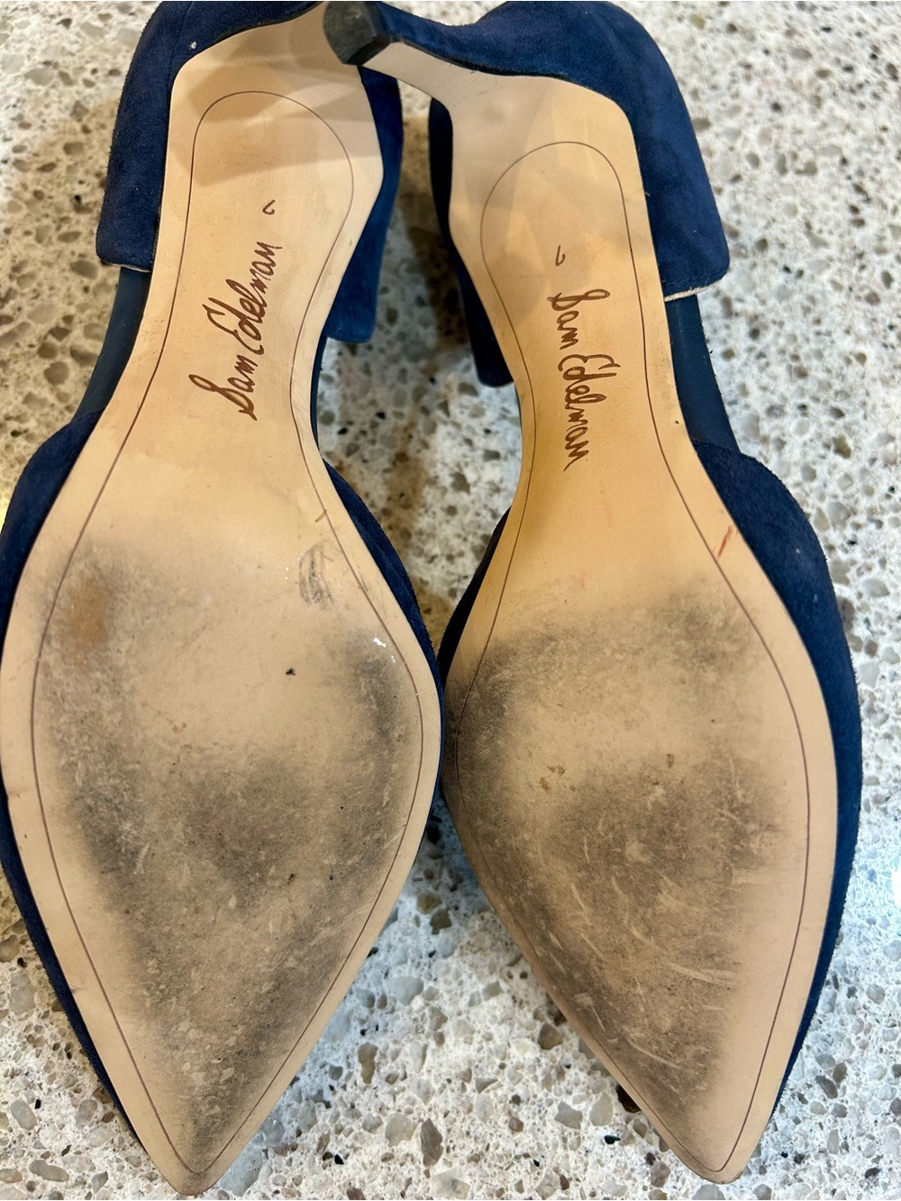 Sam Edelman Navy Suede Pointed Toe D’Orsay Heels Size 7 - Picture 9 of 11